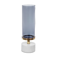 Fem Hurricane Candle Holder, White Marble Base, 16 Inch Gray Glass - BM350264