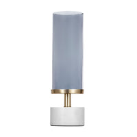 Fem Hurricane Candle Holder, White Marble Base, 16 Inch Gray Glass - BM350264