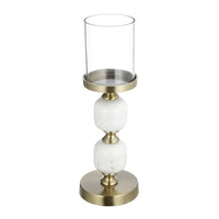 Kez Hurricane Candle Holder, White Marble, 16 Inch Turned Gold Accent - BM350265