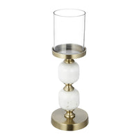 Kez Hurricane Candle Holder, White Marble, 16 Inch Turned Gold Accent - BM350265