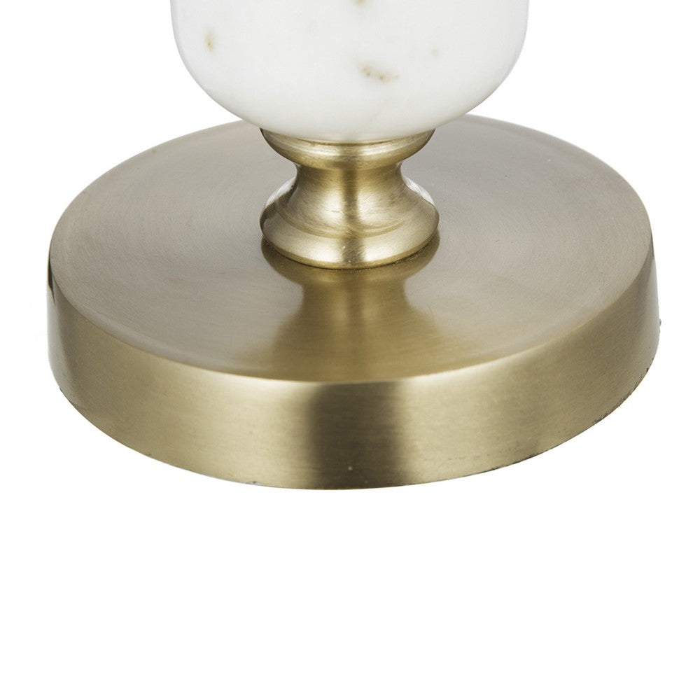 Kez Hurricane Candle Holder, White Marble, 16 Inch Turned Gold Accent - BM350265