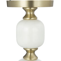 Kez Hurricane Candle Holder, White Marble, 16 Inch Turned Gold Accent - BM350265