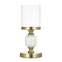 Kez Hurricane Candle Holder, White Marble, 11 Inch Turned Gold Accent - BM350266