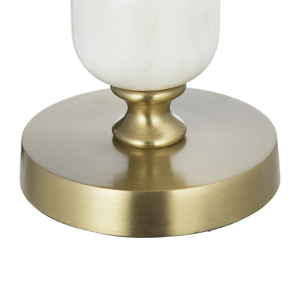 Kez Hurricane Candle Holder, White Marble, 11 Inch Turned Gold Accent - BM350266