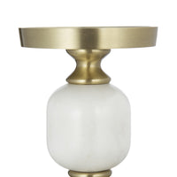 Kez Hurricane Candle Holder, White Marble, 11 Inch Turned Gold Accent - BM350266