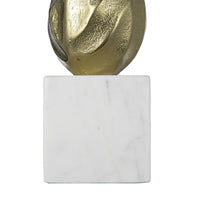 Hurricane Candle Holder, White Marble Base, 14 Inch Turned Gold Accent - BM350267