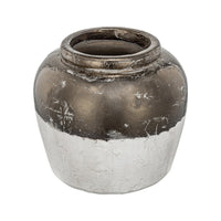 Accent Flower Vase, Rustic Bronze and Silver Terracotta, 13 Inch Round - BM350268