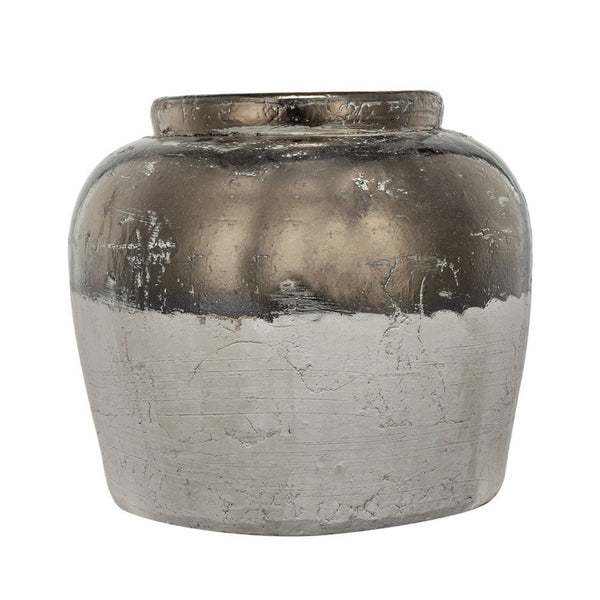 Accent Flower Vase, Rustic Bronze and Silver Terracotta, 13 Inch Round - BM350268