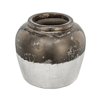 Accent Flower Vase, Rustic Bronze and Silver Terracotta, 13 Inch Round - BM350268