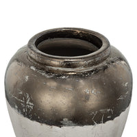 Accent Flower Vase, Rustic Bronze and Silver Terracotta, 13 Inch Round - BM350268