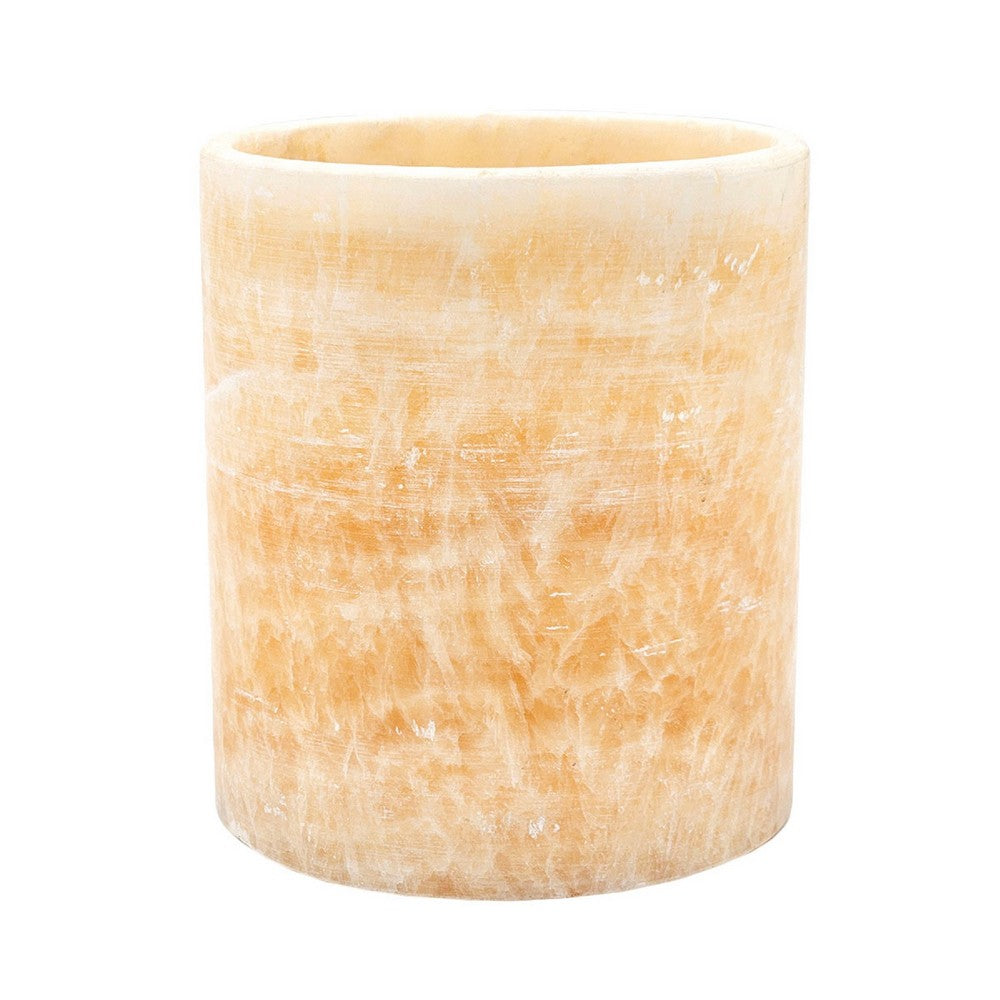 Decorative Candle Holder, Yellow Stone Cylindrical Body, 6 Inch - BM350269