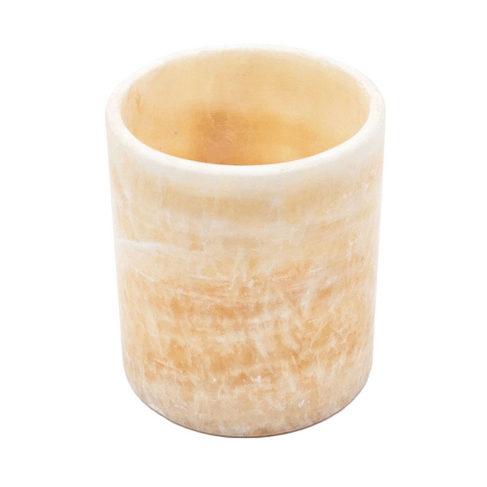 Decorative Candle Holder, Yellow Stone Cylindrical Body, 6 Inch - BM350269