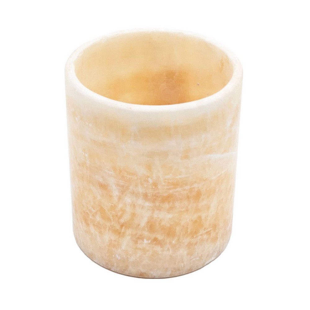 Decorative Candle Holder, Yellow Stone Cylindrical Body, 6 Inch - BM350269