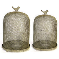Vintage Candle Holder Set of 2, Sparrow Accent Mesh Dome Design, Gray - BM350270