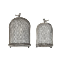 Vintage Candle Holder Set of 2, Sparrow Accent Mesh Dome Design, Gray - BM350270