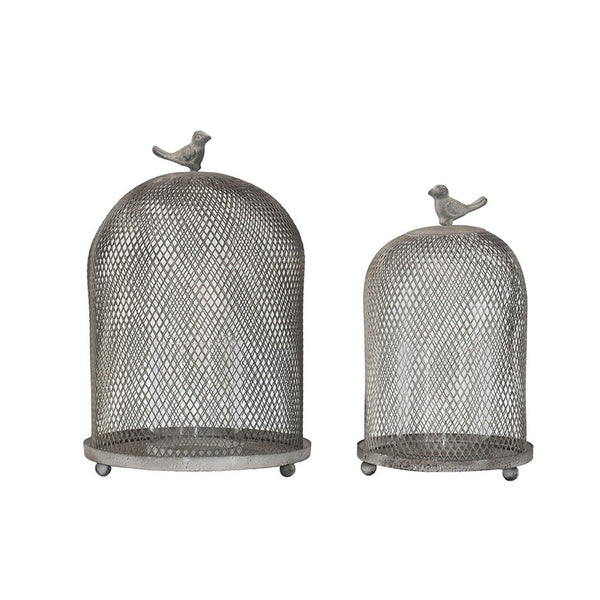 Vintage Candle Holder Set of 2, Sparrow Accent Mesh Dome Design, Gray - BM350270