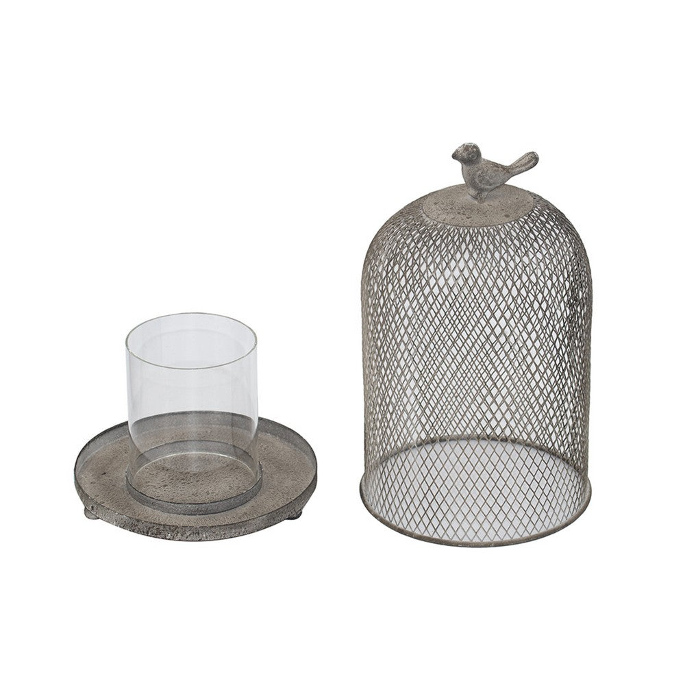Vintage Candle Holder Set of 2, Sparrow Accent Mesh Dome Design, Gray - BM350270