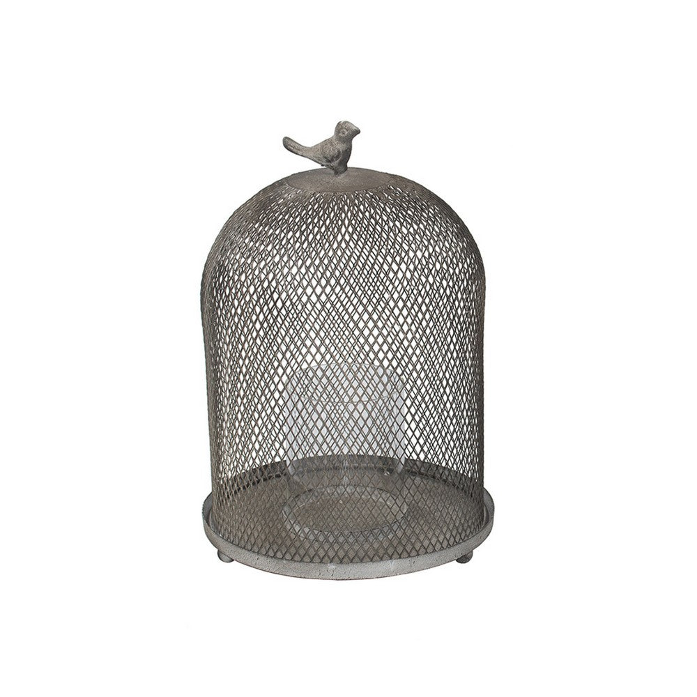 Vintage Candle Holder Set of 2, Sparrow Accent Mesh Dome Design, Gray - BM350270