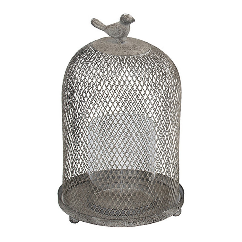 Vintage Candle Holder Set of 2, Sparrow Accent Mesh Dome Design, Gray - BM350270