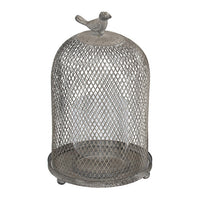 Vintage Candle Holder Set of 2, Sparrow Accent Mesh Dome Design, Gray - BM350270