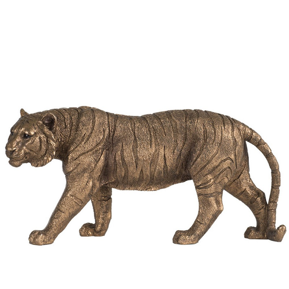 Tiger Statue Decor, Realistic 11 Inch Bronze Polyresin Sculpture - BM350274