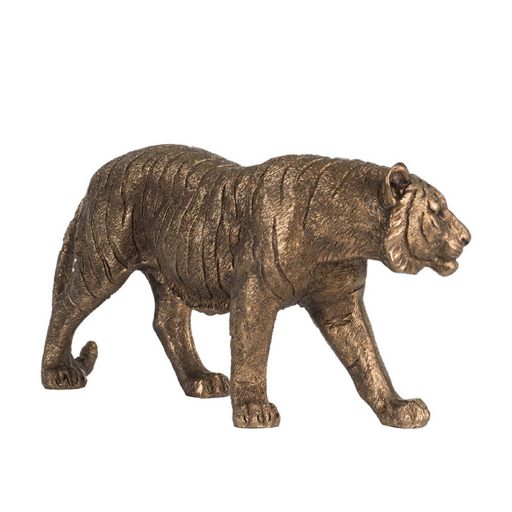 Tiger Statue Decor, Realistic 11 Inch Bronze Polyresin Sculpture - BM350274