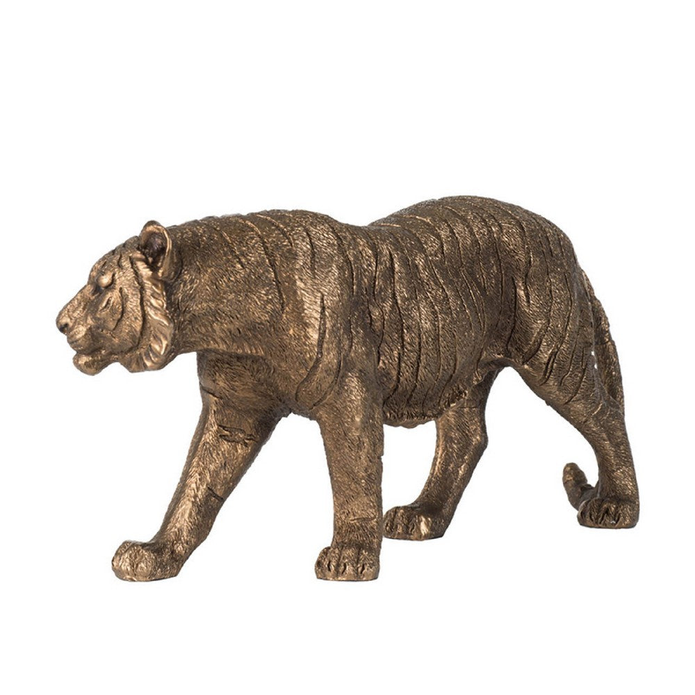 Tiger Statue Decor, Realistic 11 Inch Bronze Polyresin Sculpture - BM350274