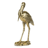 Standing Crane Figurine, 16 Inch Antique Gold Resin, Textured Feathers - BM350277