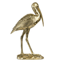 Standing Crane Figurine, 16 Inch Antique Gold Resin, Textured Feathers - BM350277