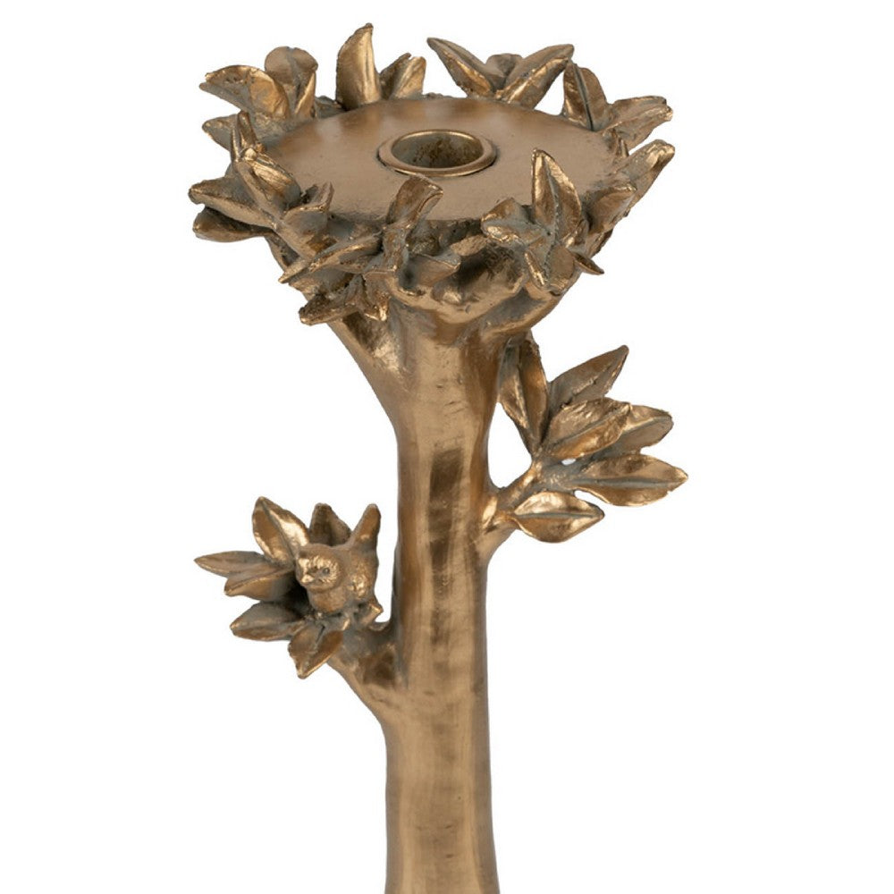 Tree Candle Holder Stand, 13 Inch Decorative Design, Antique Gold Resin - BM350278