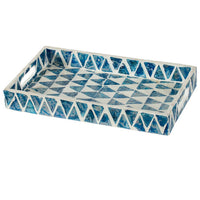 Decorative Tray, 14 Inch Capiz Geometric Pattern, Blue and White - BM350280
