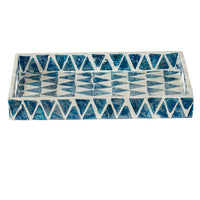 Decorative Tray, 14 Inch Capiz Geometric Pattern, Blue and White - BM350280