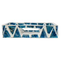 Decorative Tray, 14 Inch Capiz Geometric Pattern, Blue and White - BM350280