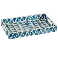 Decorative Tray, 14 Inch Capiz Geometric Pattern, Blue and White - BM350280