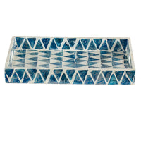 Decorative Tray, 14 Inch Capiz Geometric Pattern, Blue and White - BM350280