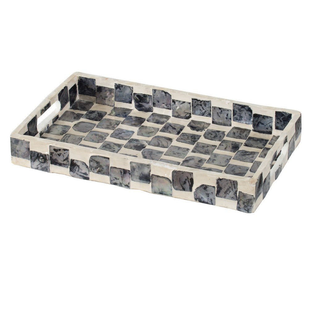 Decorative Tray, 14 Inch Capiz Checkered Pattern, Black and White - BM350281