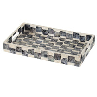 Decorative Tray, 14 Inch Capiz Checkered Pattern, Black and White - BM350281