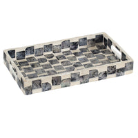 Decorative Tray, 14 Inch Capiz Checkered Pattern, Black and White - BM350281