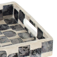 Decorative Tray, 14 Inch Capiz Checkered Pattern, Black and White - BM350281