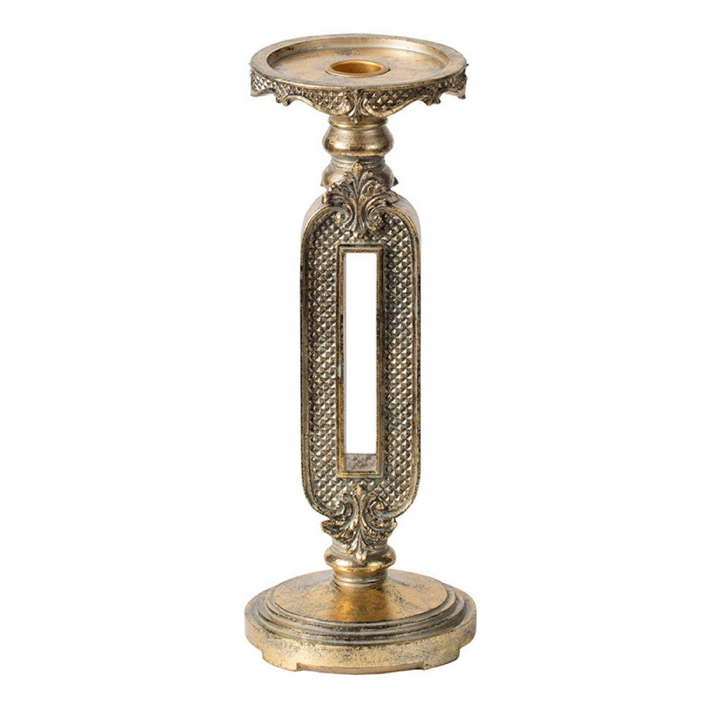 Candle Holder, Antique Gold Tabletop Accent, 11 Inch Keyhole Stem - BM350282