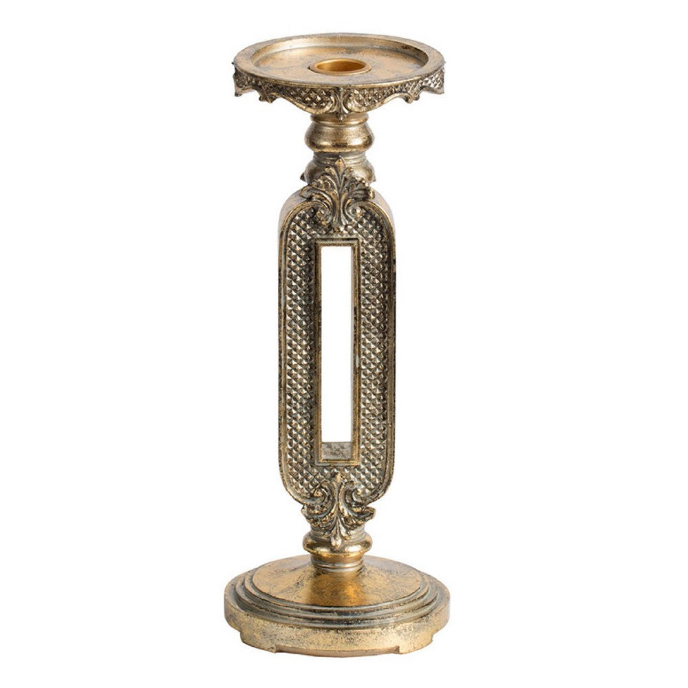 Candle Holder, Antique Gold Tabletop Accent, 11 Inch Keyhole Stem - BM350282