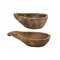 Decorative Accent Gourd Shaped Bowl Set of 2, Natural Brown Teak Wood - BM350287