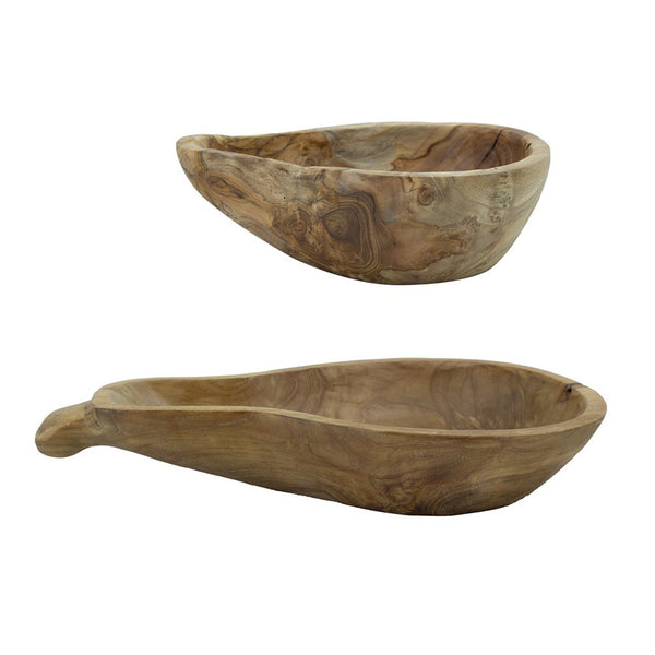 Decorative Accent Gourd Shaped Bowl Set of 2, Natural Brown Teak Wood - BM350287
