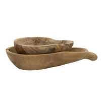 Decorative Accent Gourd Shaped Bowl Set of 2, Natural Brown Teak Wood - BM350287