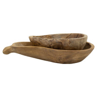 Decorative Accent Gourd Shaped Bowl Set of 2, Natural Brown Teak Wood - BM350287
