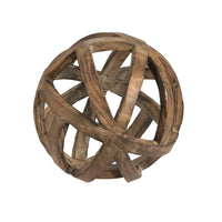 Decorative Orb Ball Wheel, 10 Inch Natural Brown Carved Fir Wood - BM350288