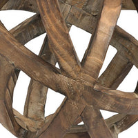 Decorative Orb Ball Wheel, 10 Inch Natural Brown Carved Fir Wood - BM350288