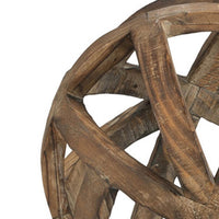 Decorative Orb Ball Wheel, 10 Inch Natural Brown Carved Fir Wood - BM350288