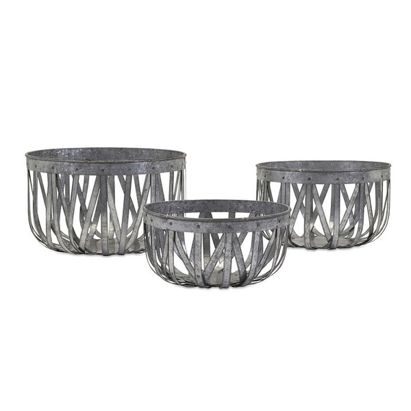 Decorative Accent Storage Baskets Set of 3, Intricate Gray Open Iron - BM350289