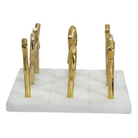 Tic Tac Toe Game Set, 7 Inch Gold Iron Decor, White Banswara Marble - BM350291